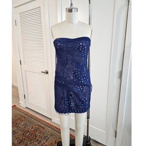 BCBGMAXAZRIA Runway Navy Strapless Dress with Embroidery in size 0